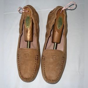 Taryn Rose driving moccasins in tan suede, size 7B/37. NWOT